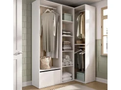 Armário grande Dbhati, mobiliário de quarto, roupeiro, roupeiro, 145x85 h205 cm, branco e carvalho
