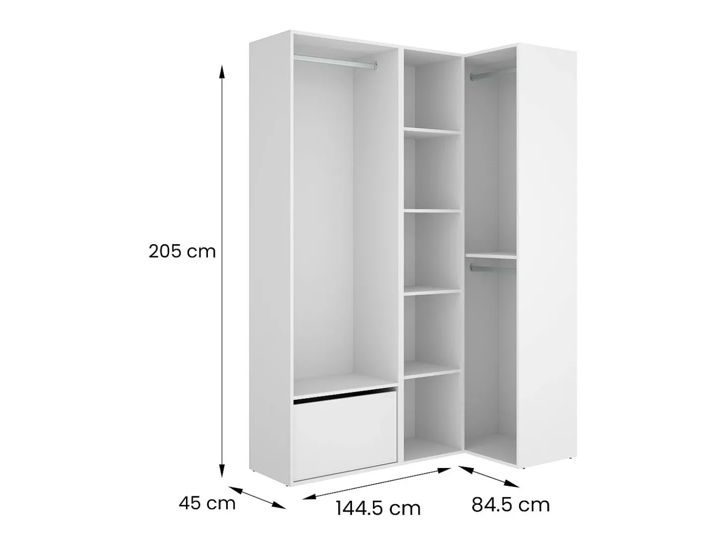 Armário grande Dbhati, mobiliário de quarto, roupeiro, roupeiro, 145x85 h205 cm, branco e carvalho