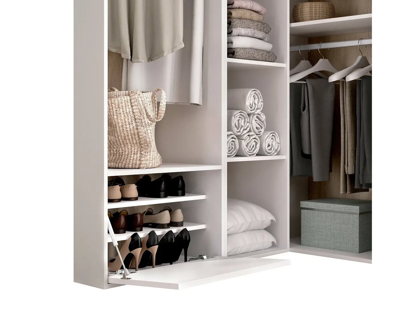 Armário grande Dbhati, mobiliário de quarto, roupeiro, roupeiro, 145x85 h205 cm, branco e carvalho
