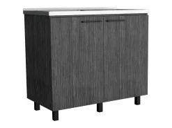 Armário inferior Napoles em melamina com 2 prateleiras, 2 portas e tampo em aço inoxidável, cinzento, 89 cm X 100 cm X 52.5 cm