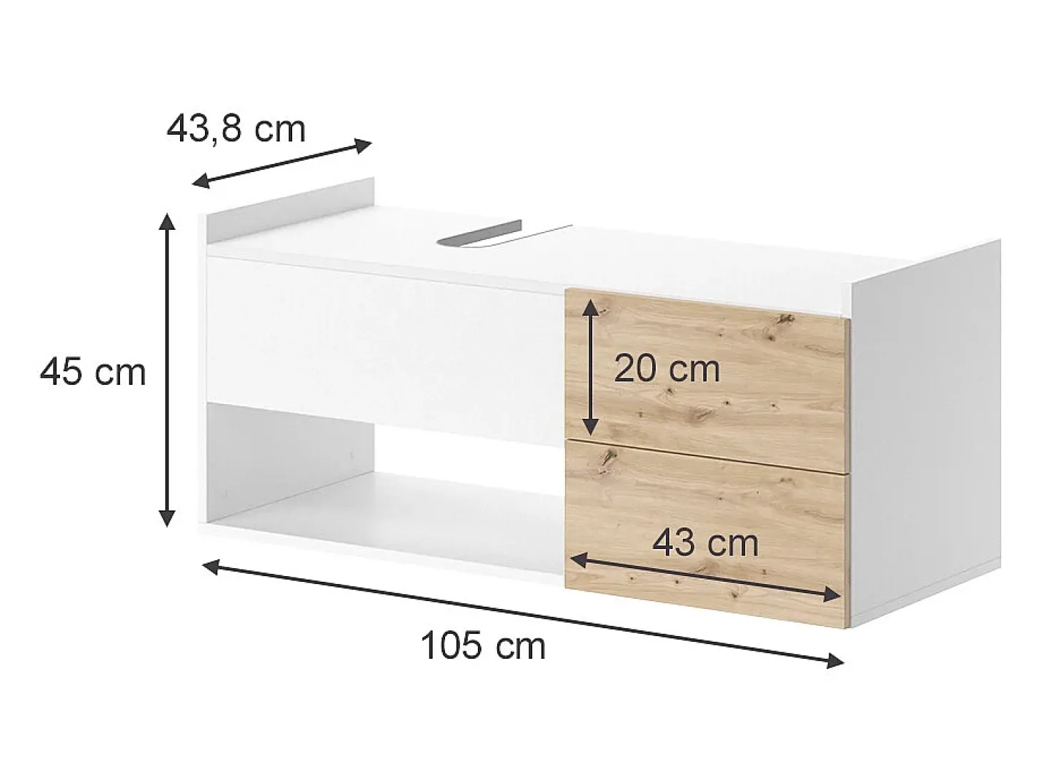 Armário inferior para lavatório branco 105x43.8x45 alf
