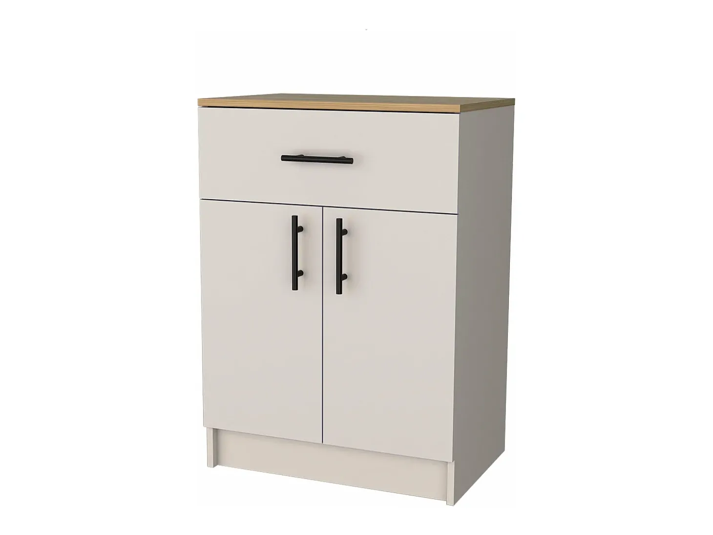 Armário Mayorca em melamina com 2 portas, 2 prateleiras e gaveta com calhas metálicas, Branco / Bege , 85,1 cm X 60 cm X 40,5 cm