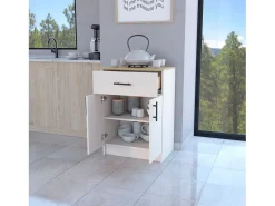 Armário Mayorca em melamina com 2 portas, 2 prateleiras e gaveta com calhas metálicas, Branco / Bege , 85,1 cm X 60 cm X 40,5 cm