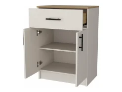 Armário Mayorca em melamina com 2 portas, 2 prateleiras e gaveta com calhas metálicas, Branco / Bege , 85,1 cm X 60 cm X 40,5 cm