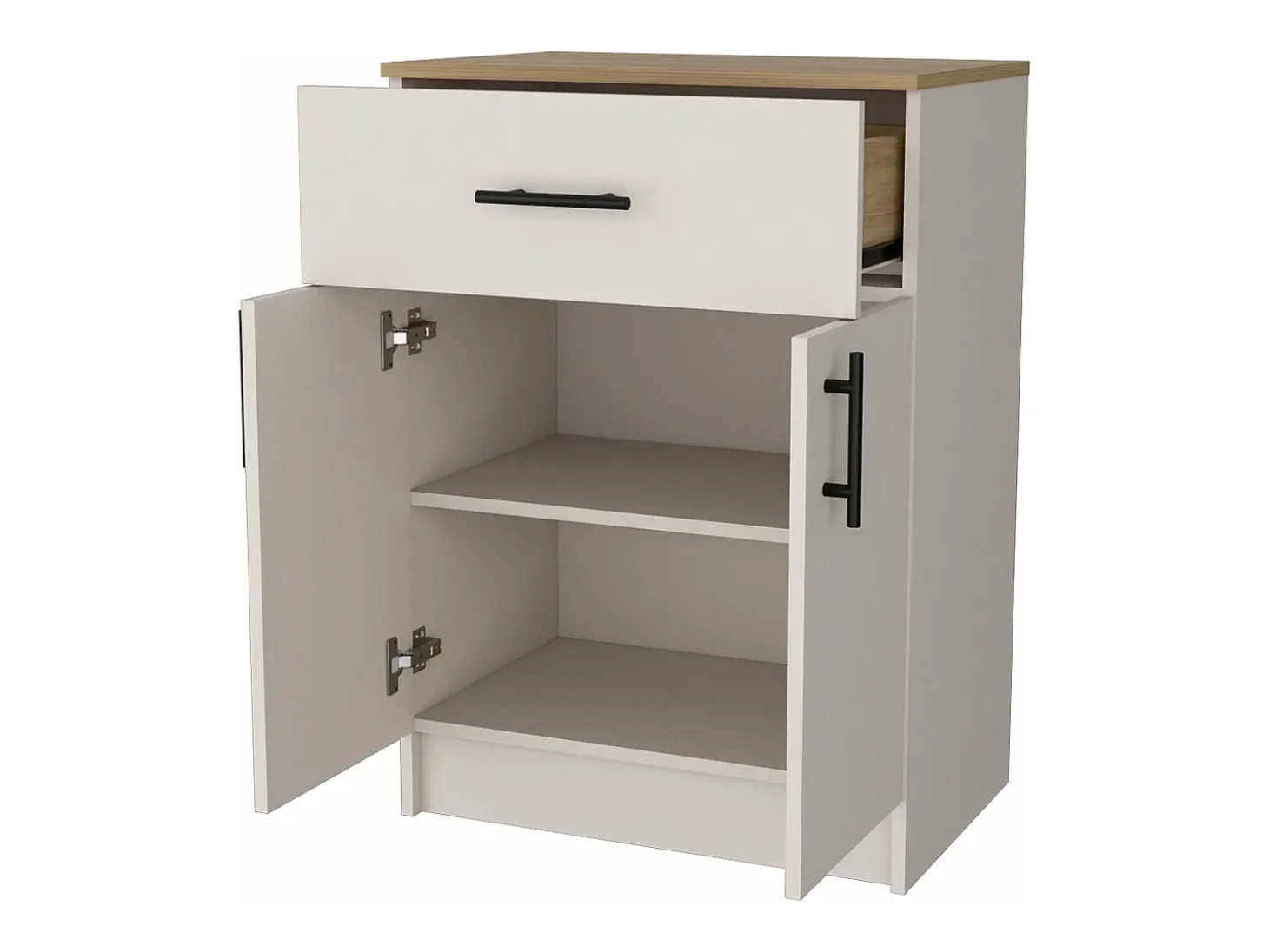 Armário Mayorca em melamina com 2 portas, 2 prateleiras e gaveta com calhas metálicas, Branco / Bege , 85,1 cm X 60 cm X 40,5 cm