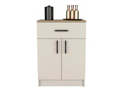 Armário Mayorca em melamina com 2 portas, 2 prateleiras e gaveta com calhas metálicas, Branco / Bege , 85,1 cm X 60 cm X 40,5 cm