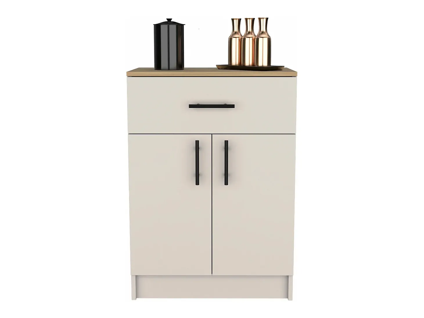 Armário Mayorca em melamina com 2 portas, 2 prateleiras e gaveta com calhas metálicas, Branco / Bege , 85,1 cm X 60 cm X 40,5 cm