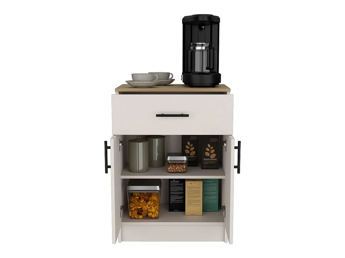 Armário Mayorca em melamina com 2 portas, 2 prateleiras e gaveta com calhas metálicas, Branco / Bege , 85,1 cm X 60 cm X 40,5 cm