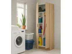 Armário multiuso Dabaldi, Armário porta-vassouras com 2 portas, Sapateira com prateleiras, Armário porta-vassouras, cm73x37h180 cm, Carvalho