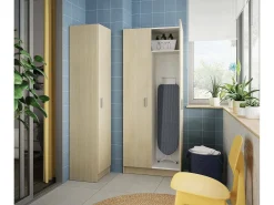 Armário multiuso Dabaldi, Armário porta-vassouras com 2 portas, Sapateira com prateleiras, Armário porta-vassouras, cm73x37h180 cm, Carvalho
