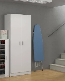 Armário multiuso Dabaldi, Armário porta-vassouras com 2 portas, Sapateira com prateleiras, Armário porta-vassouras, cm73x37h180 cm, Branco