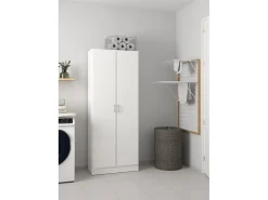 Armário multiuso Dabaldi, Armário porta-vassouras com 2 portas, Sapateira com prateleiras, Armário porta-vassouras, cm73x37h180 cm, Branco