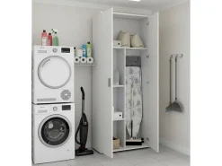 Armário multiuso Ddeiol, Armário porta vassouras multifuncional, Armário com 2 portas, 78x35h190 cm, Branco