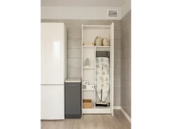 Armário multiuso Ddeiol, Armário porta vassouras multifuncional, Armário com 2 portas, 78x35h190 cm, Branco