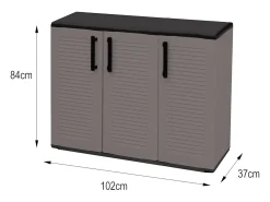 Armário multiuso de exterior ou interior, armário com 3 portas e 1 prateleira em polipropileno, 100% Fabricado em Itália, 102x37h84 cm, Cor Cinzento