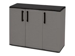 Armário multiuso de exterior ou interior, armário com 3 portas e 1 prateleira em polipropileno, 100% Fabricado em Itália, 102x37h84 cm, Cor Cinzento