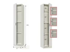 Armário multiuso Dibels, Armário auxiliar com 1 porta, Sapateira com prateleiras, Sapateira vertical, 37x37h180 cm, Branco