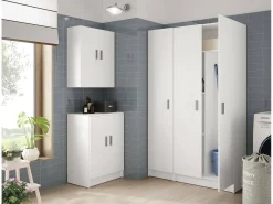 Armário multiuso Dibels, Armário auxiliar com 1 porta, Sapateira com prateleiras, Sapateira vertical, 37x37h180 cm, Branco