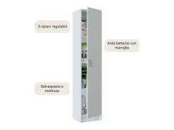 Armário multiuso Dibels, Armário auxiliar com 1 porta, Sapateira com prateleiras, Sapateira vertical, 37x37h180 cm, Branco