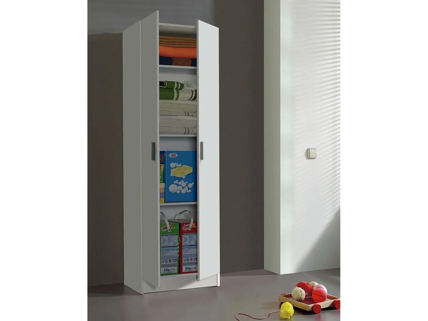 Armário multiuso Dmarra, Armário auxiliar com 2 portas, Sapateira com 3 prateleiras, Sapateira alta moderna, 59x37h180 cm, Branco