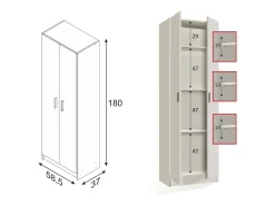 Armário multiuso Dmarra, Armário auxiliar com 2 portas, Sapateira com 3 prateleiras, Sapateira alta moderna, 59x37h180 cm, Branco