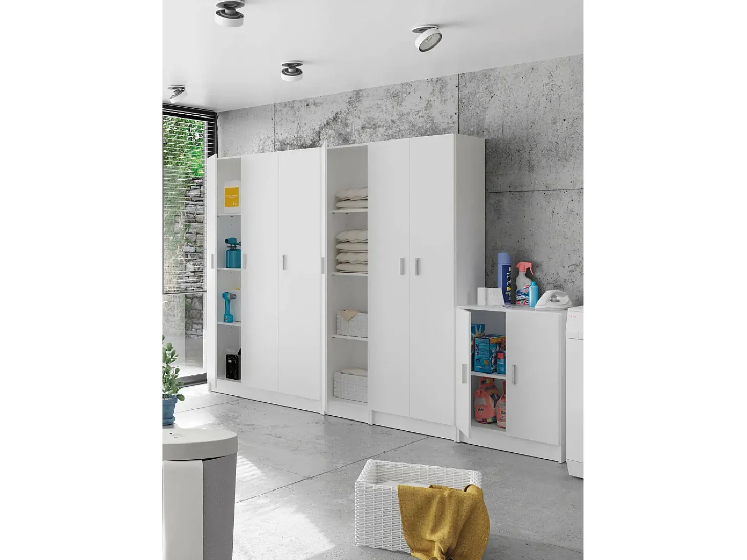 Armário multiuso Dmarra, Armário auxiliar com 2 portas, Sapateira com 3 prateleiras, Sapateira alta moderna, 59x37h180 cm, Branco