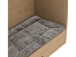 Armário para animais 79x40x160 cm - 2 portas e 2 gavetas - com comedouro e tapete - com ganchos - cor natural