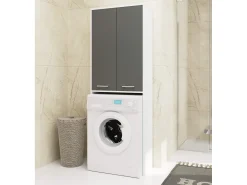 Armário para Lavanderia FIN 180 com Portas Duplas - Branco/Cinza Grafite