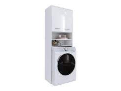 Armário para máquina de lavar, 2 armários, 180 x 64 x 30 cm, branco mate, branco brilhante