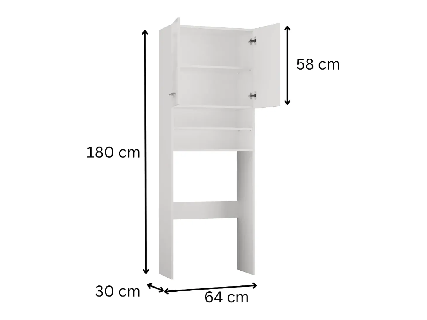 Armário para máquina de lavar, 30 x 64 x 180 cm, Branco Mate