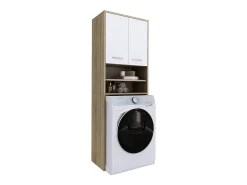 Armário para máquina de lavar, 2 armários, 180 x 64 x 30 cm, carvalho Sonoma, branco mate