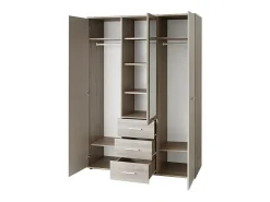 Armário para quarto de criança, design nas cores carvalho e branco com 3 portas de abrir e 3 gavetas, coleção DENVER.