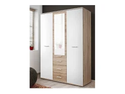 Armário para quarto de criança, design nas cores carvalho e branco com 3 portas de abrir e 3 gavetas, coleção DENVER.