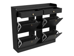 Armário para sapatos 110 x 26 x 100 cm - 4 portas - 2 gavetas - 3 compartimentos abertos - preto