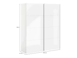 Armário Portlouis de 2 portas, mobiliário de quarto, roupeiro, roupeiro, 182x62 h220 cm, branco brilhante