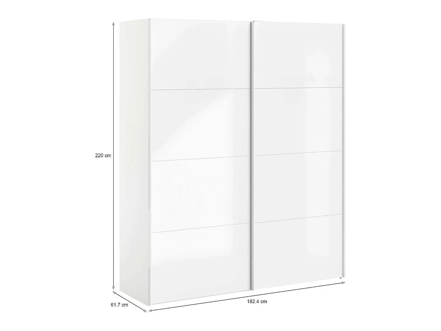 Armário Portlouis de 2 portas, mobiliário de quarto, roupeiro, roupeiro, 182x62 h220 cm, branco brilhante
