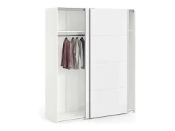Armário Portlouis de 2 portas, mobiliário de quarto, roupeiro, roupeiro, 182x62 h220 cm, branco brilhante