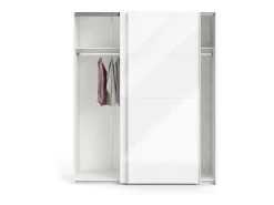 Armário Portlouis de 2 portas, mobiliário de quarto, roupeiro, roupeiro, 182x62 h220 cm, branco brilhante