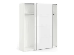 Armário Portlouis de 2 portas, mobiliário de quarto, roupeiro, roupeiro, 182x62 h220 cm, branco brilhante