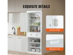 Armário SucceBuy de Despensa de Cozinha 183cm, 4 Portas, 3 Prateleiras Ajustáveis, Armazenamento, Projetado para Famílias Grandes e Restaurantes