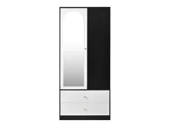 Armário 80x40x180 cm - con 2 gavetas e 1 porta - con espelho e compartimentos de armazenamento abertos - Branco + Preto