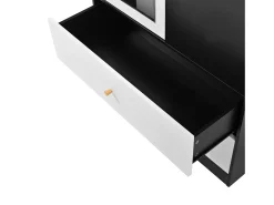 Armário 80x40x180 cm - con 2 gavetas e 1 porta - con espelho e compartimentos de armazenamento abertos - Branco + Preto