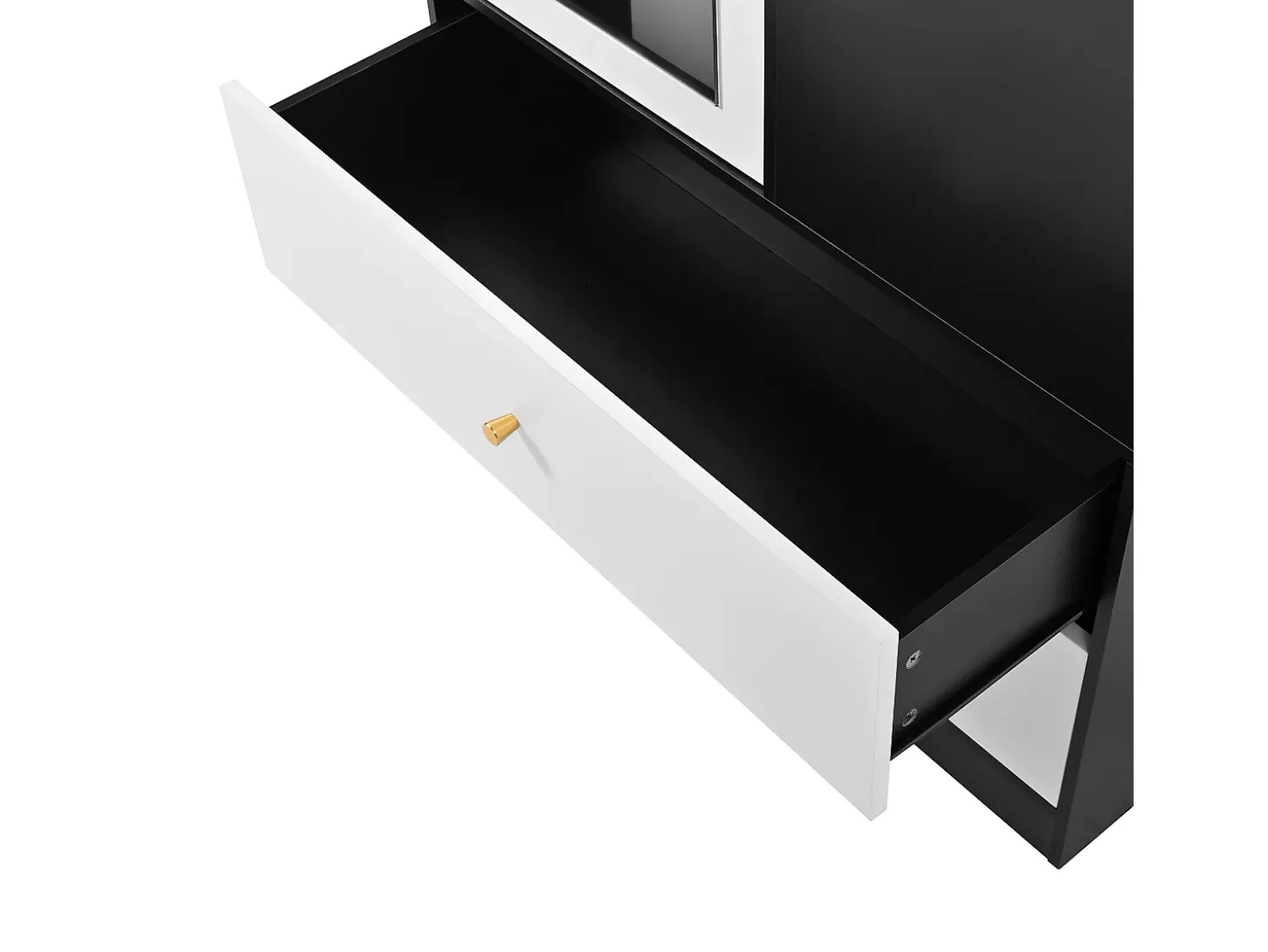 Armário 80x40x180 cm - con 2 gavetas e 1 porta - con espelho e compartimentos de armazenamento abertos - Branco + Preto
