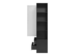 Armário 80x40x180 cm - con 2 gavetas e 1 porta - con espelho e compartimentos de armazenamento abertos - Branco + Preto