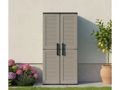 ArmáriosOu exterior Dambrosin, Armário de varanda, Armário multiuso com prateleiras, 100% Made in Italy, 68x37h163 cm, Cinza e Preto, Acabamento em linhas