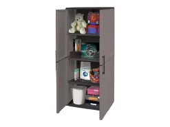 ArmáriosOu exterior Dambrosin, Armário de varanda, Armário multiuso com prateleiras, 100% Made in Italy, 68x37h163 cm, Cinza e Preto, Acabamento em linhas