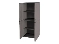 ArmáriosOu exterior Dambrosin, Armário de varanda, Armário multiuso com prateleiras, 100% Made in Italy, 68x37h163 cm, Cinza e Preto, Acabamento em linhas