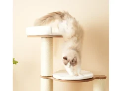 Arranhador para gatos 135 cm de altura - 3 plataformas - 1 casinha para gatos - branco