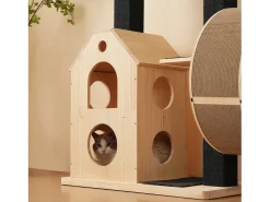 Arranhador para gatos 80×40×152 cm - com 4 plataformas - 2 casinhas para gatos - rolo para gatos - arranhador para gatos - natural