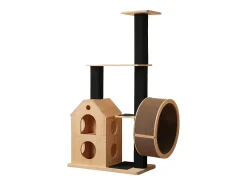 Arranhador para gatos 80×40×152 cm - com 4 plataformas - 2 casinhas para gatos - rolo para gatos - arranhador para gatos - natural